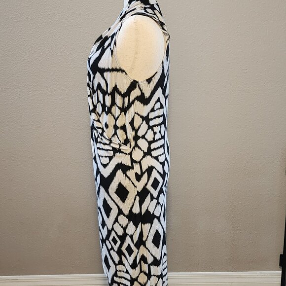 Clara Sun Woo Aztec Crinkle Pleat Crossover Tulip Hem Dress, Medium Size 12 - Picture 3 of 5